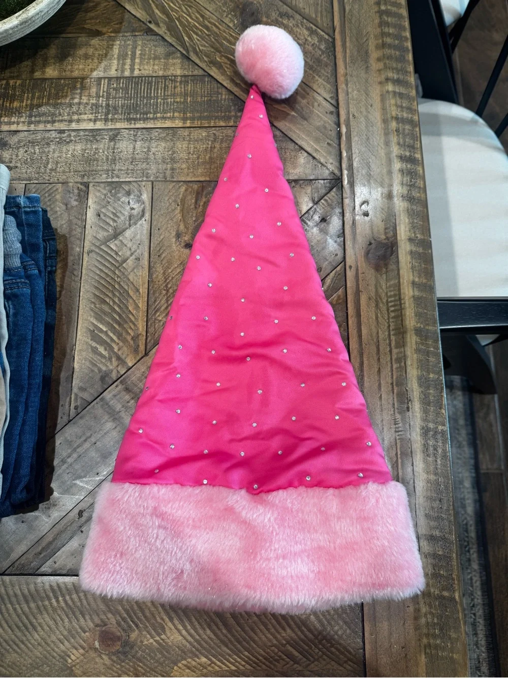 Victoria's Secret Hot Pink Faux Fur Pom Santa Hat with Studs